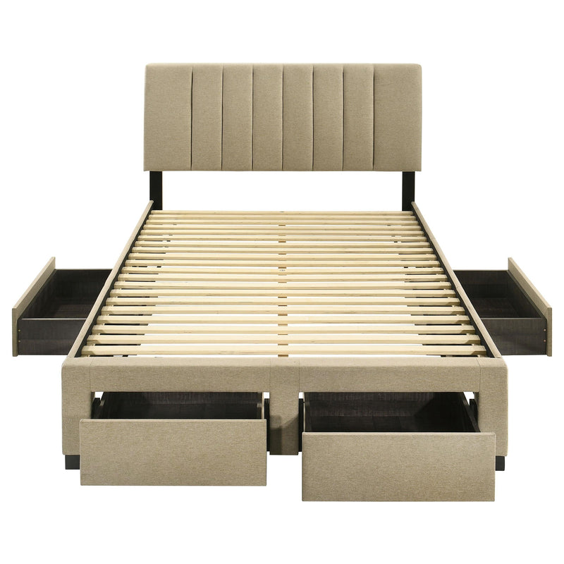 Wheatland 4-drawer Upholstered Full Storage Bed Light Brown - 316010F