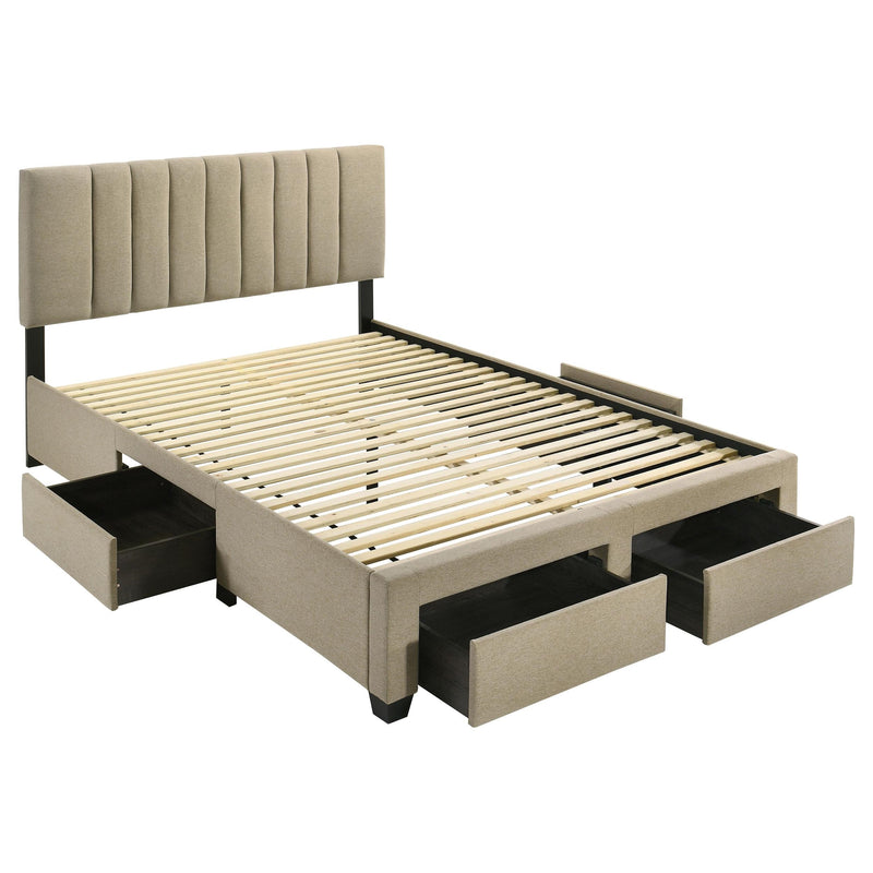 Wheatland 4-drawer Upholstered Queen Storage Bed Light Brown - 316010Q