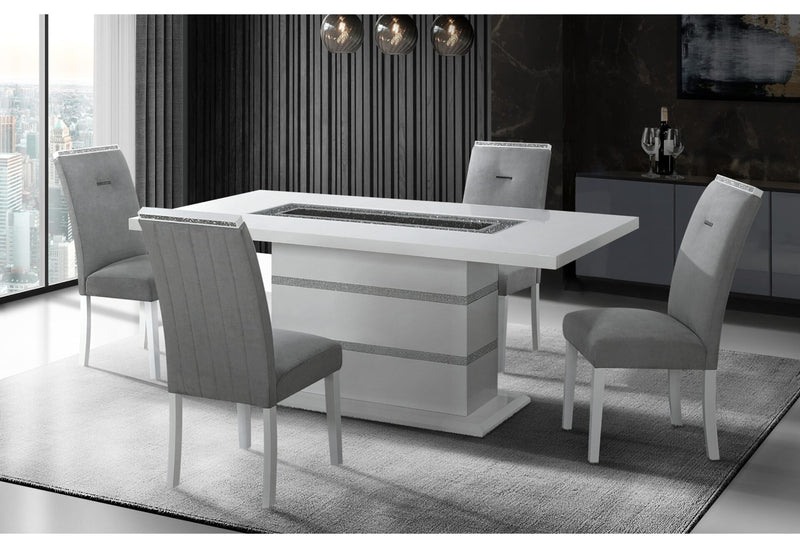 Monaco White Dining Table + 8 Monaco Dining Chair - MONACO-WHITE-DT+MONACO-DC-GRY/WHT-N 9PC