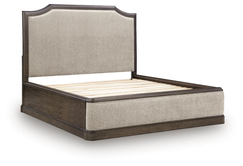 Wickenger Dark Brown King Upholstered Panel Bed - PCB889B8