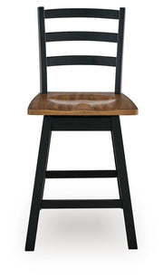 Wildenauer Brown/Black Counter Height Swivel Barstool, Set of 2 - D634-224