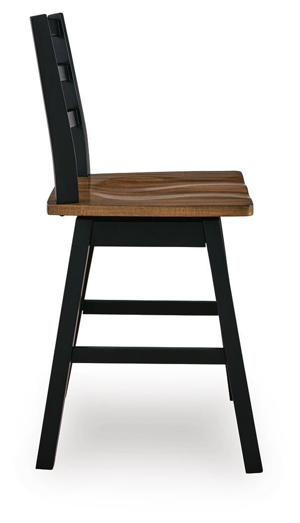 Wildenauer Brown/Black Counter Height Swivel Barstool, Set of 2 - D634-224
