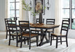 Wildenauer Brown/Black Dining Table and 6 Chairs - Gate FurnitureDining Room Set
