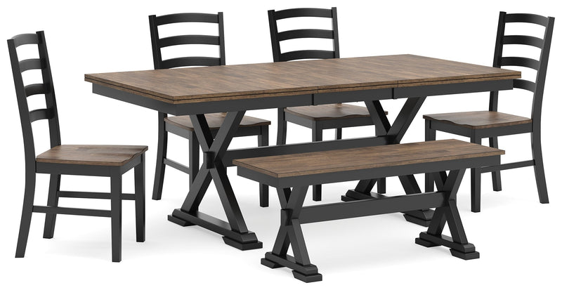 Wildenauer Dining Table and 4 Chairs and Bench in Brown/Black from Ashley - Lara Furniture