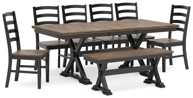 Wildenauer Dining Table and 6 Chairs and Bench in Brown/Black from Ashley - Lara Furniture
