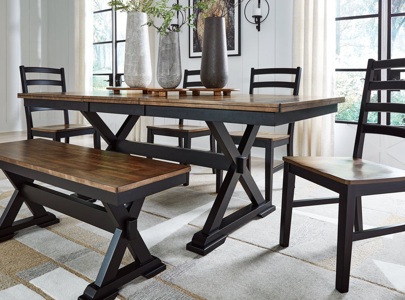 Wildenauer Dining Table and 6 Chairs and Bench in Brown/Black from Ashley - Lara Furniture