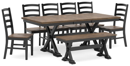 Wildenauer Dining Table and 6 Chairs and Bench in Brown/Black from Ashley - Lara Furniture
