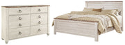 Willowton California King Panel Bed with Dresser in Whitewash from Ashley - Lara Furniture