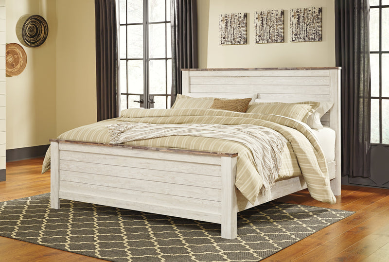 Willowton California King Panel Bed with Dresser in Whitewash from Ashley - Lara Furniture