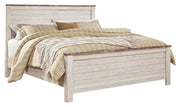 Willowton California King Panel Bed with Mirrored Dresser in Whitewash from Ashley - Lara Furniture