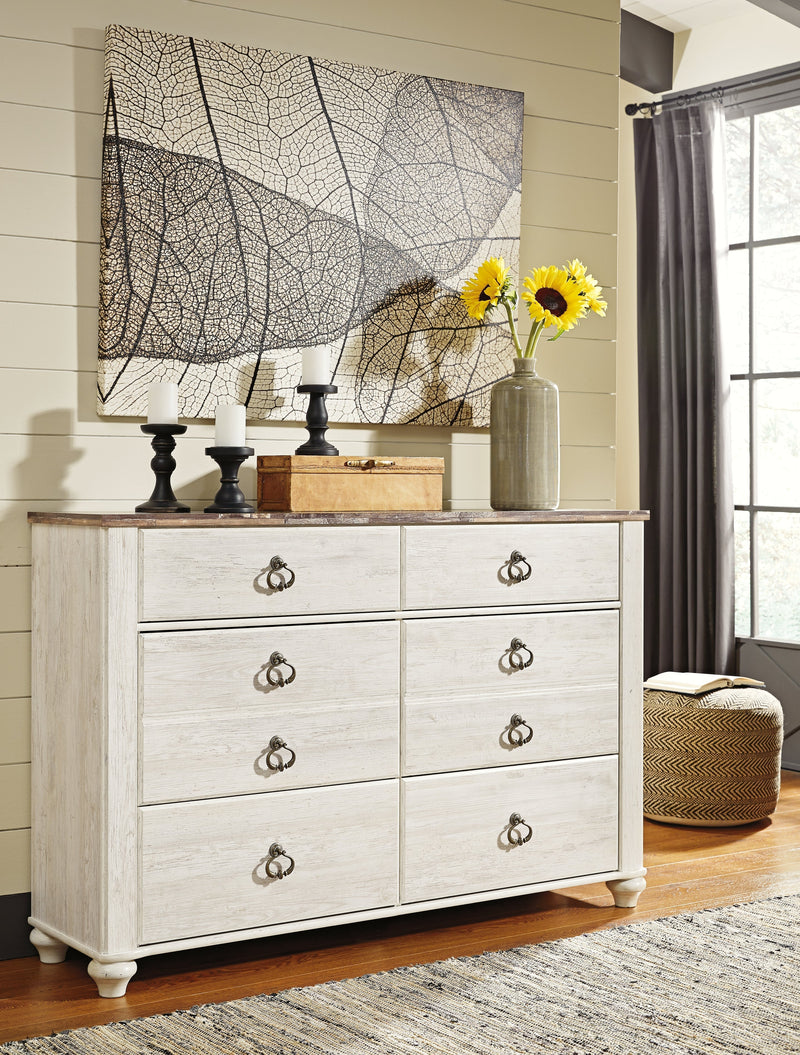 Willowton King/California King Panel Headboard Bed with Dresser in Whitewash from Ashley - Lara Furniture
