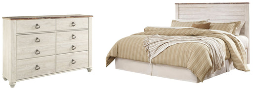 Willowton King/California King Panel Headboard Bed with Dresser in Whitewash from Ashley - Lara Furniture