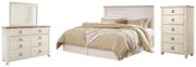 Willowton King/California King Panel Headboard Bed with Mirrored Dresser and Chest in Whitewash from Ashley - Lara Furniture