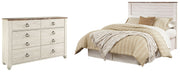 Willowton Queen/Full Panel Headboard Bed with Dresser in Whitewash from Ashley - Lara Furniture