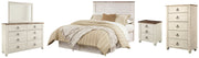 Willowton Queen/Full Panel Headboard Bed with Mirrored Dresser, Chest and Nightstand in Whitewash from Ashley - Lara Furniture