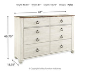 Willowton Queen Sleigh Bed with Dresser in Whitewash - PKG004287