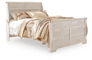 Willowton Queen Sleigh Bed with Mirrored Dresser and Chest in Whitewash - PKG004385