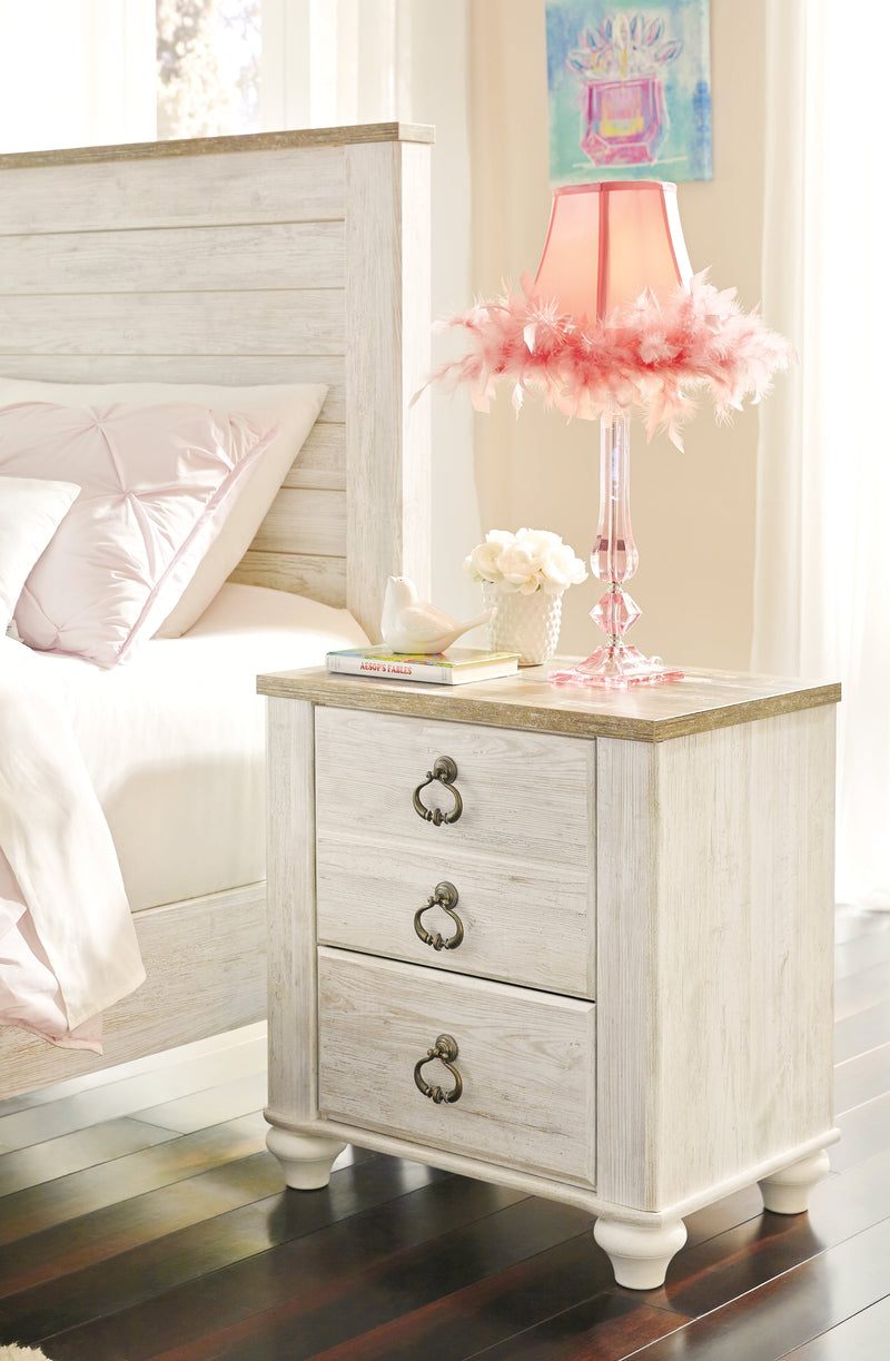 Willowton Twin Panel Headboard Bed with Mirrored Dresser and 2 Nightstands in Whitewash from Ashley - Lara Furniture