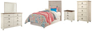 Willowton Twin Panel Headboard Bed with Mirrored Dresser, Chest and Nightstand in Whitewash from Ashley - Lara Furniture