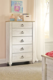 Willowton Twin Panel Headboard Bed with Mirrored Dresser, Chest and Nightstand in Whitewash from Ashley - Lara Furniture