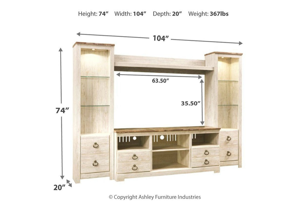 Willowton Whitewash 4 - Piece Entertainment Center - Gate FurnitureEntertainment Center