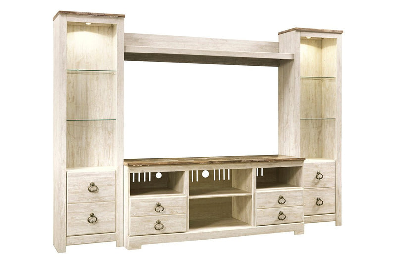 Willowton Whitewash 4 - Piece Entertainment Center - Lara FurnitureEntertainment Center