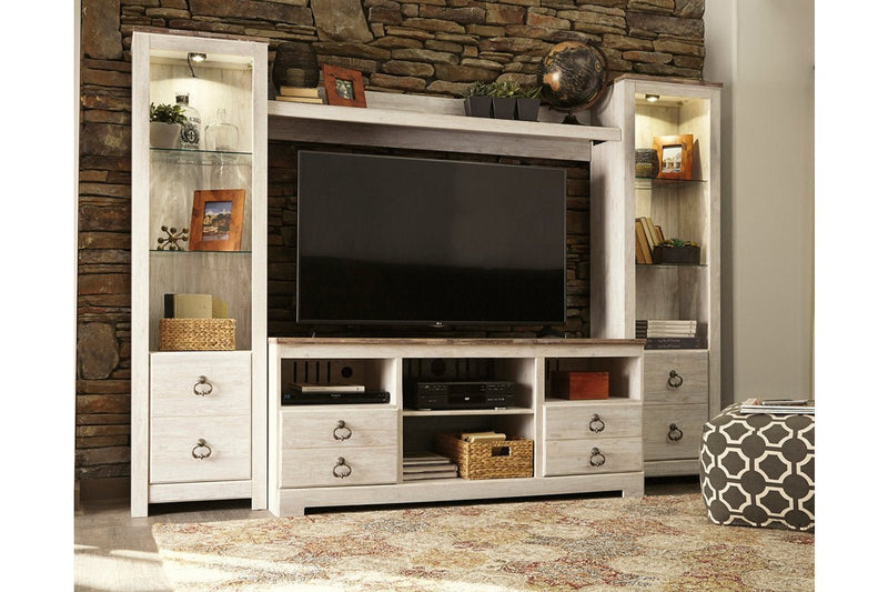 Willowton Whitewash 4 - Piece Entertainment Center - Lara FurnitureEntertainment Center