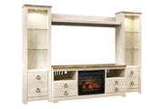 Willowton Whitewash 4 - Piece Entertainment Center with Electric Fireplace - Lara FurnitureEntertainment Center