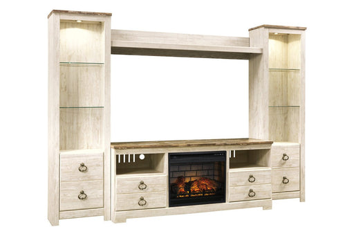 Willowton Whitewash 4 - Piece Entertainment Center with Electric Fireplace - Gate FurnitureEntertainment Center