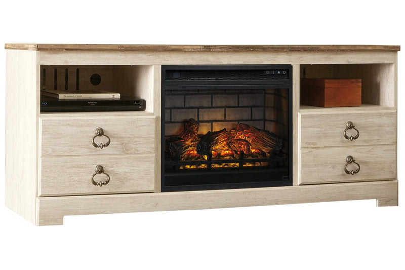 Willowton Whitewash 64" TV Stand with Electric Fireplace - Lara FurnitureTV Stand
