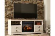 Willowton Whitewash 64" TV Stand with Electric Fireplace - Lara FurnitureTV Stand