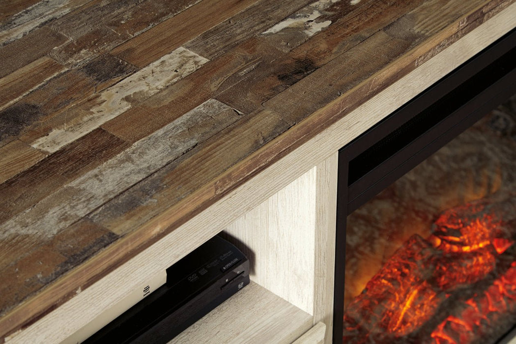 Willowton Whitewash 64" TV Stand with Electric Fireplace - Gate FurnitureTV Stand