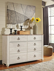 Willowton Whitewash Dresser and 2 Nightstands - B267B60