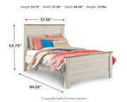Willowton Whitewash Full Panel Bed, Dresser, Mirror, Chest and Nightstand - B267B64