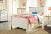 Willowton Whitewash Full Panel Bed with 2 Storage Drawers - Lara FurnitureFull Bed
