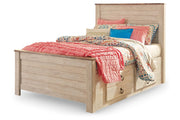 Willowton Whitewash Full Panel Bed with 2 Storage Drawers - Lara FurnitureFull Bed
