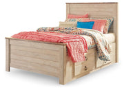 Willowton Whitewash Full Panel Bed with Storage and Nightstand - B267B66