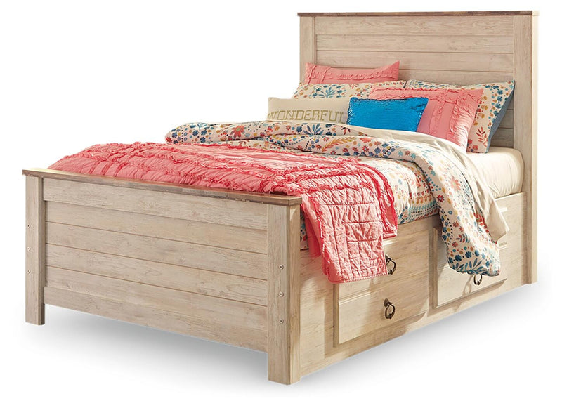 Willowton Whitewash Full Panel Bed with Storage, Dresser and Mirror - B267B52