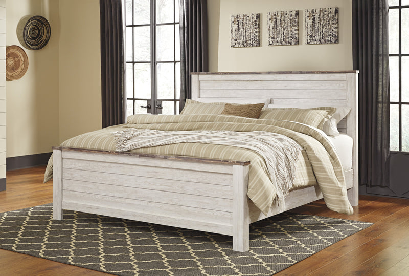 Willowton Whitewash King Panel Bed - Lara FurnitureKing Bed
