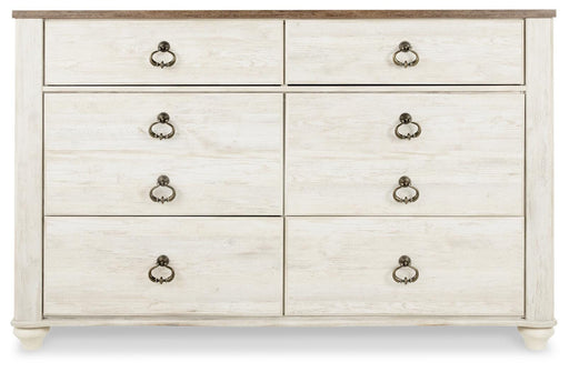 Willowton Whitewash King Sleigh Bed, Dresser and Nightstand - B267B43