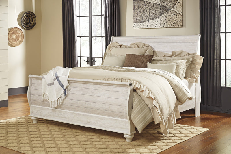 Willowton Whitewash King Sleigh Bed - Gate FurnitureKing Bed