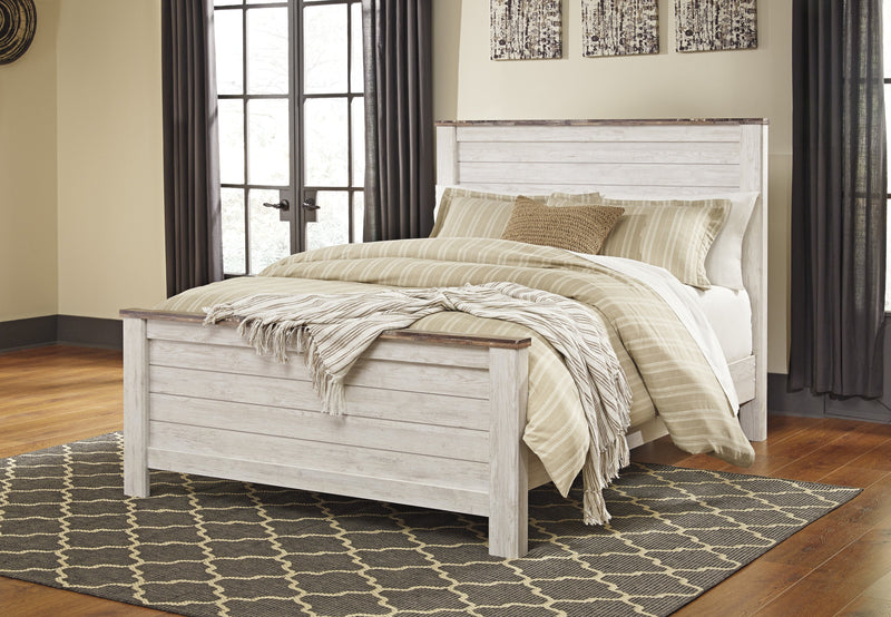 Willowton Whitewash Queen Panel Bed - Lara FurnitureQueen Bed