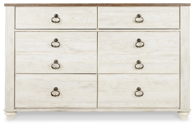 Willowton Whitewash Queen Sleigh Bed, Dresser and Chest - B267B63