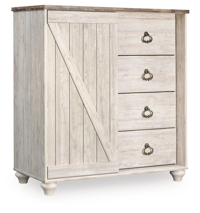 Willowton Whitewash Queen Sleigh Bed, Dresser and Chest - B267B63