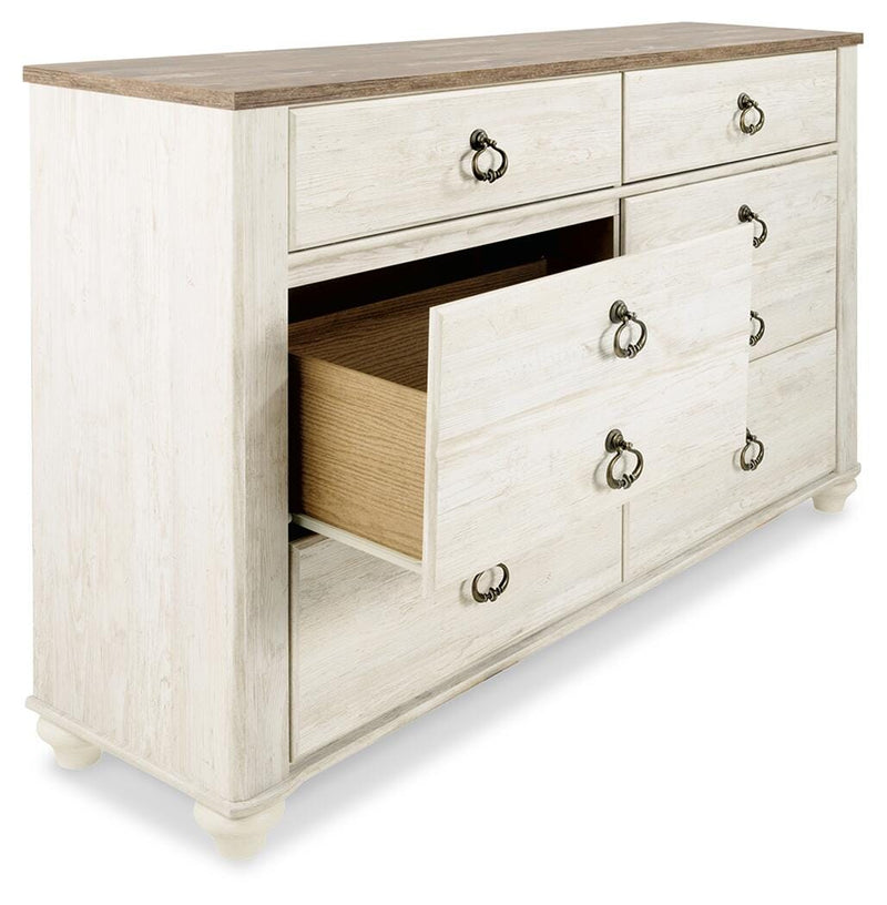 Willowton Whitewash Queen Sleigh Bed, Dresser and Nightstand - B267B59