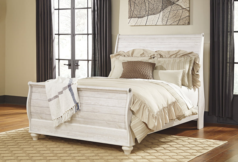 Willowton Whitewash Queen Sleigh Bed - Lara FurnitureQueen Bed