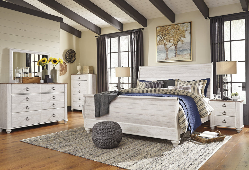 Willowton Whitewash Sleigh Bedroom Set - Gate FurnitureBedroom Set