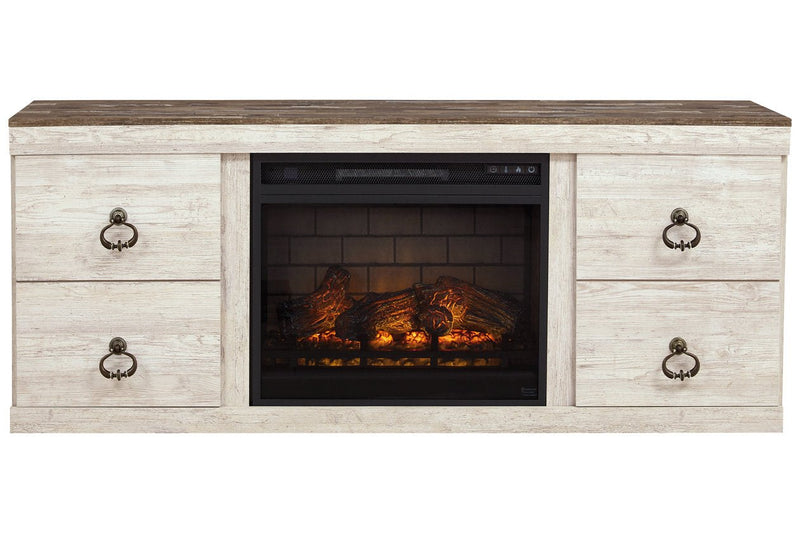 Willowton Whitewash TV Stand with Electric Fireplace - Lara FurnitureTV Stand