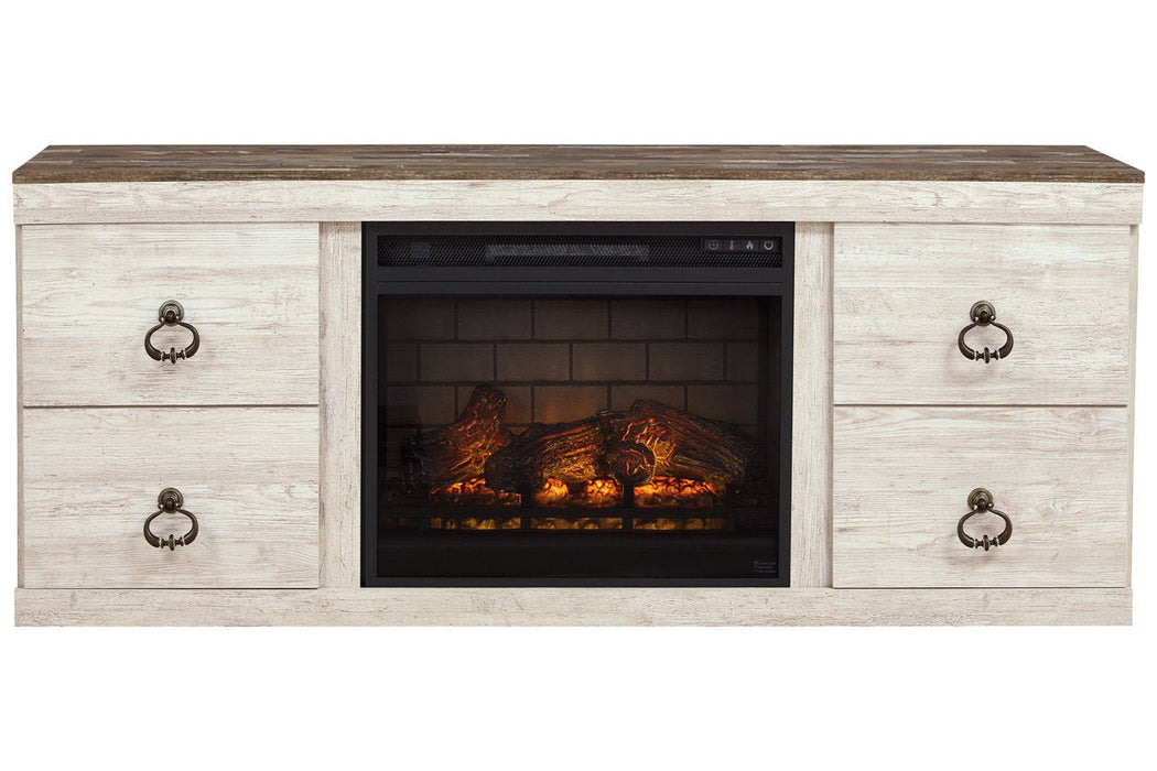 Willowton Whitewash TV Stand with Electric Fireplace - Gate FurnitureTV Stand