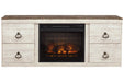 Willowton Whitewash TV Stand with Electric Fireplace - Gate FurnitureTV Stand